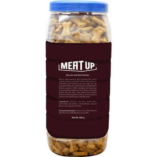 Meat Up Chicken Flavour , Real Chicken Biscuit, Dog Treats -500g Jar ( Buy 1 Get 1 Free)