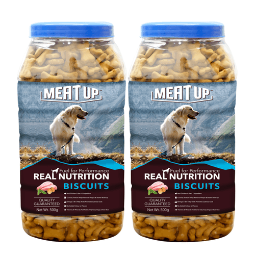 Meat Up Chicken Flavour , Real Chicken Biscuit, Dog Treats -500g Jar ( Buy 1 Get 1 Free)