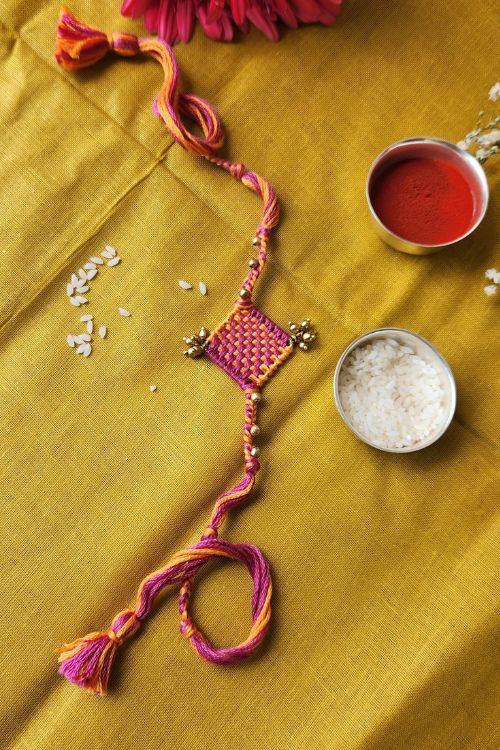 Miharu Handmade Weaving Orange-Pink Rakhi