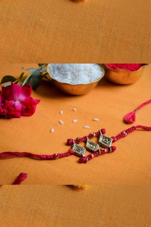 Miharu Handmade Dokra Red Thread Rakhi (RH011)