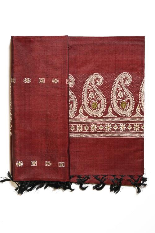 Maroon Pure Silk Hand woven Dupatta (MIH092)