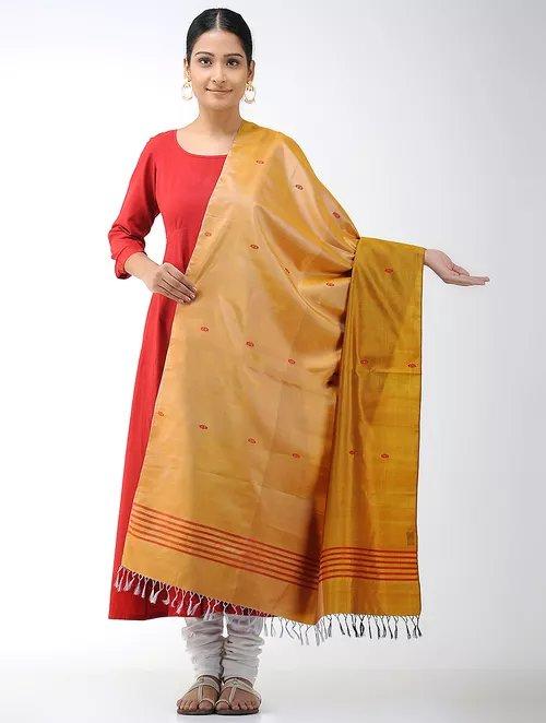 Yellow Pure Silk Hand woven Dupatta MIH025