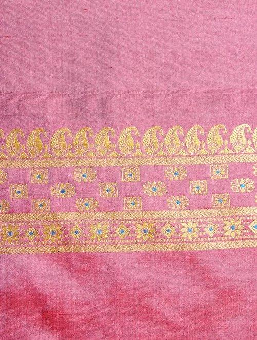 Light Maroon Pure Silk Hand woven Dupatta MIH050