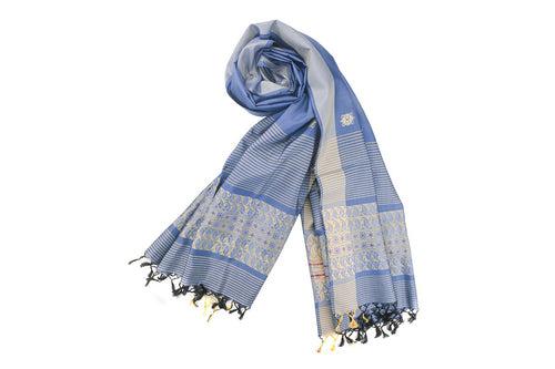 Pure Silk Hand woven Dupatta in Baby Blue  (MIH052)