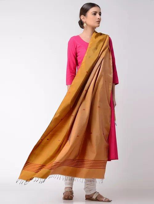 Yellow Pure Silk Hand woven Dupatta MIH025