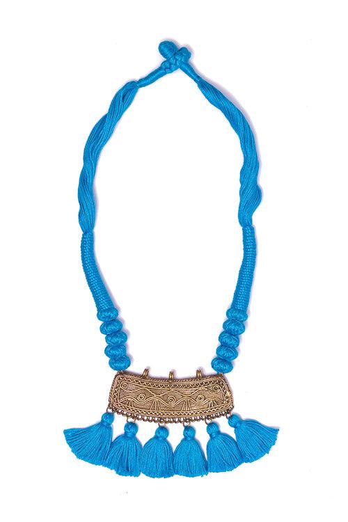 Sky Blue Gold Tone Dhokra Necklace D50c