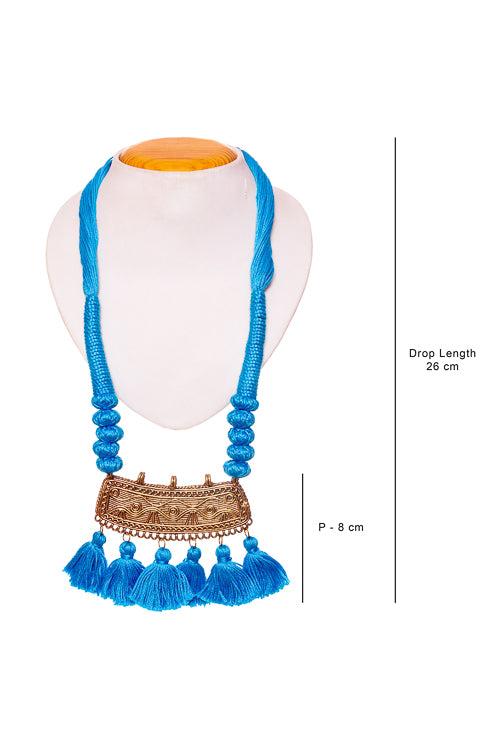 Sky Blue Gold Tone Dhokra Necklace D50c