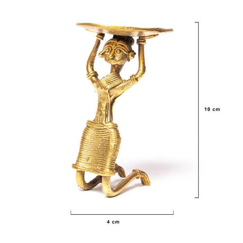 Dhokra Half Sitting Tribal Lady Candle Stand