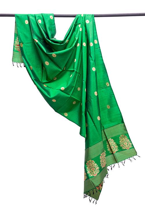 Green Silk Hand woven Dupatta MIH087