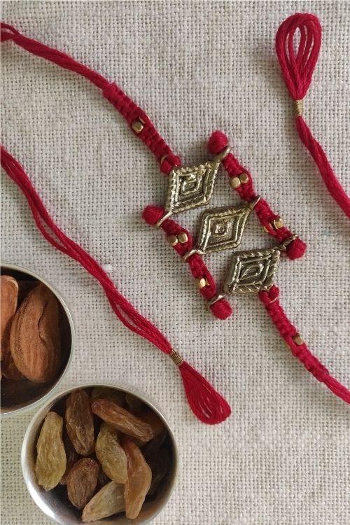 Miharu Handmade Dokra Red Thread Rakhi (RH011)