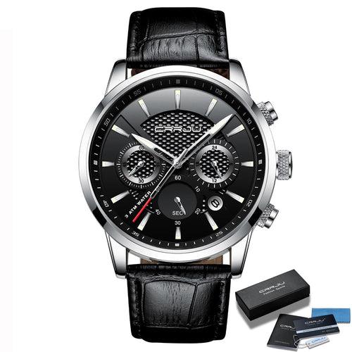 Men Watches Luxury CRRJU Brand Chronograph Men Sport Watches High Quality Leather Strap Quartz Wristwatch Relogio Masculino