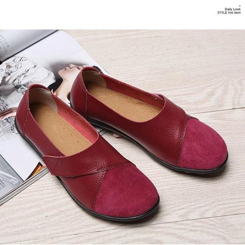 Woman's Flats Loafers Shoes Soft Genuine Leather Casual Shoes Big Size 35-44 Mocassin Boat Shoes for Women Hook Loop de mujer