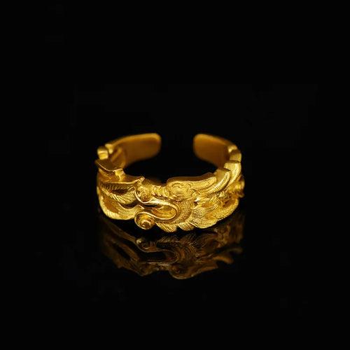China Myth Dragon Opening Ring Antiques Gold Color LUCKY DRAGON Rings for Men Women Jewelry Birthday Christmas Gift