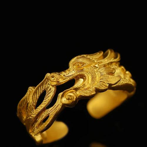 China Myth Dragon Opening Ring Antiques Gold Color LUCKY DRAGON Rings for Men Women Jewelry Birthday Christmas Gift