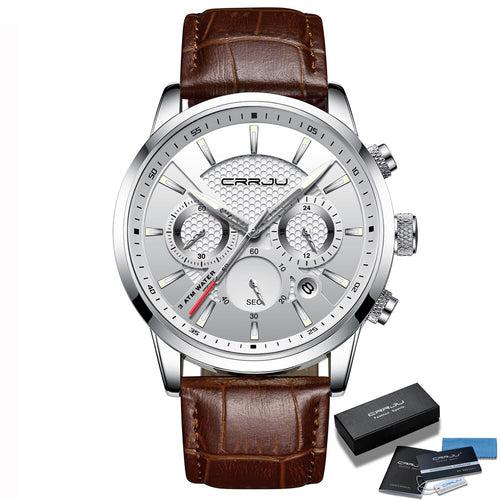 Quartz Watch CRRJU New Luxury Men Outdoor Mens Watches Sport Watches Chronograph Wristwatch Clock Leather Wrist Watch