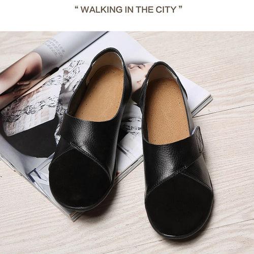 Woman's Flats Loafers Shoes Soft Genuine Leather Casual Shoes Big Size 35-44 Mocassin Boat Shoes for Women Hook Loop de mujer