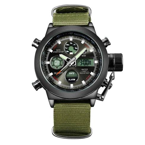 GOLDENHOUR Top Luxury Brand Outdoor Sport Watch Men Army Canvas Watches Auto Date Display Quartz Wristwatch Relogio Masculino