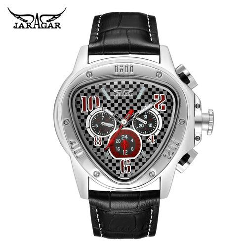 Jaragar Men's Sport Watches Racing Design Geometric Triangle Watch Men Genuine Leather Strap Watches  Male Automatic Wrist Watch