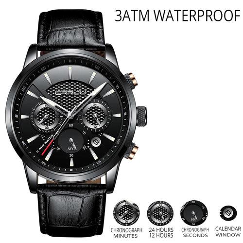 Men Watches Luxury CRRJU Brand Chronograph Men Sport Watches High Quality Leather Strap Quartz Wristwatch Relogio Masculino