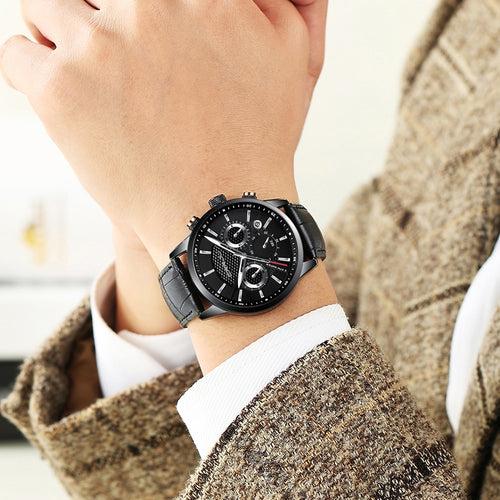 Men Watches Luxury CRRJU Brand Chronograph Men Sport Watches High Quality Leather Strap Quartz Wristwatch Relogio Masculino