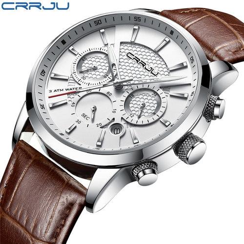 Quartz Watch CRRJU New Luxury Men Outdoor Mens Watches Sport Watches Chronograph Wristwatch Clock Leather Wrist Watch