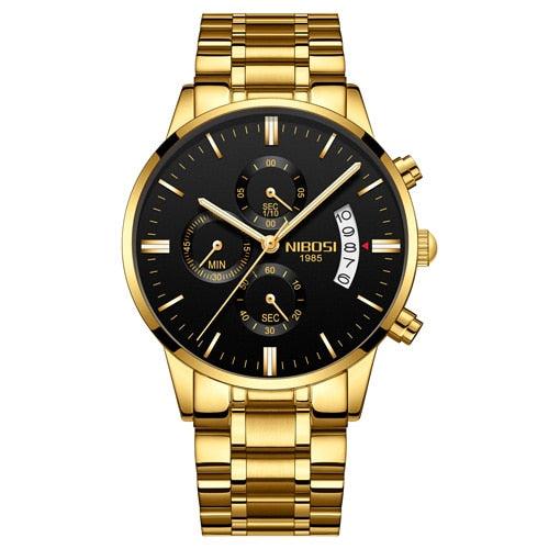 NIBOSI Quartz Watch Men Gold Black Mens Watches Top Brand Luxury Chronograph Sports Watches Luminous Waterproof Relogio Masculin