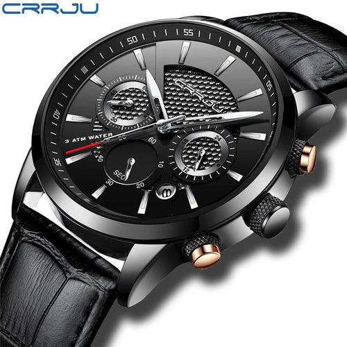 Men Watches Luxury CRRJU Brand Chronograph Men Sport Watches High Quality Leather Strap Quartz Wristwatch Relogio Masculino