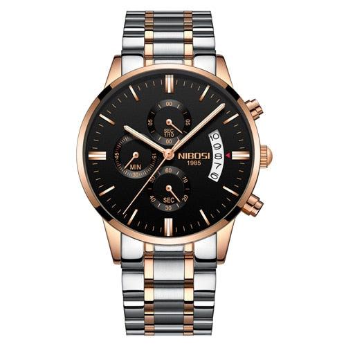 NIBOSI Quartz Watch Men Gold Black Mens Watches Top Brand Luxury Chronograph Sports Watches Luminous Waterproof Relogio Masculin