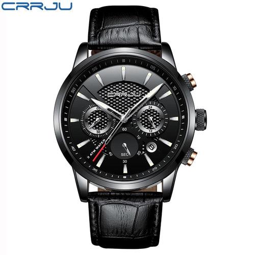 Men Watches Luxury CRRJU Brand Chronograph Men Sport Watches High Quality Leather Strap Quartz Wristwatch Relogio Masculino