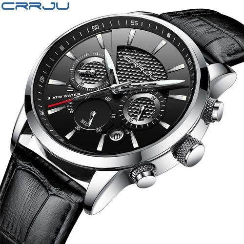 Men Watches Luxury CRRJU Brand Chronograph Men Sport Watches High Quality Leather Strap Quartz Wristwatch Relogio Masculino