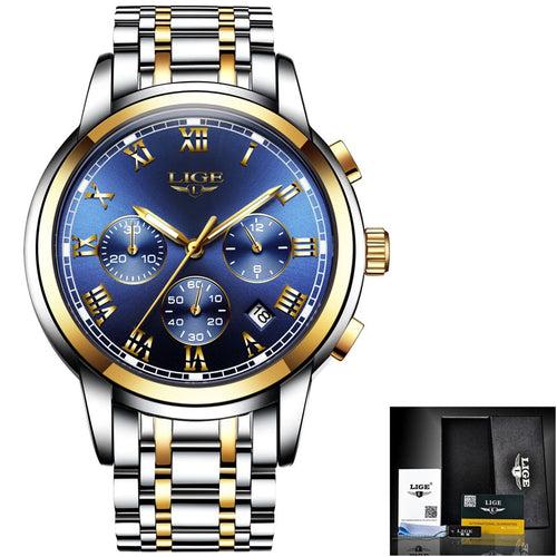 Relojes Hombre 2022 LIGE New Watches Men Luxury Brand Chronograph Male Sport Watches Waterproof Stainless Steel Quartz Men Watch