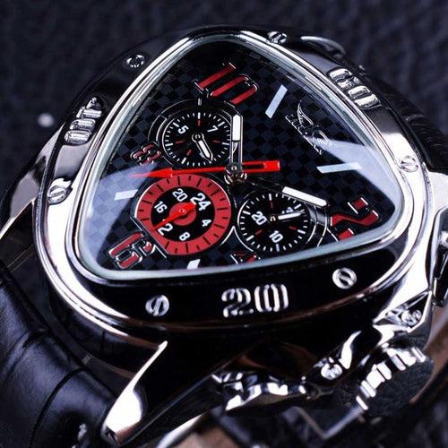 Jaragar Men's Sport Watches Racing Design Geometric Triangle Watch Men Genuine Leather Strap Watches  Male Automatic Wrist Watch