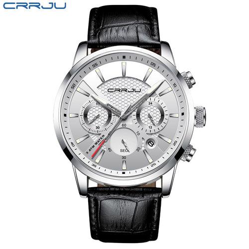 Men Watches Luxury CRRJU Brand Chronograph Men Sport Watches High Quality Leather Strap Quartz Wristwatch Relogio Masculino