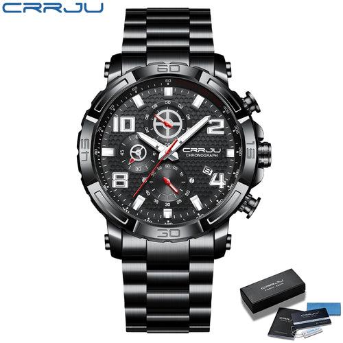 CRRJU Men Watches Big Dial Waterproof Stainless Steel with Luminous handsDate Sport Chronograph Watches Relogio Masculino