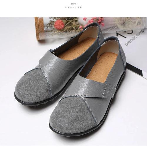 Woman's Flats Loafers Shoes Soft Genuine Leather Casual Shoes Big Size 35-44 Mocassin Boat Shoes for Women Hook Loop de mujer