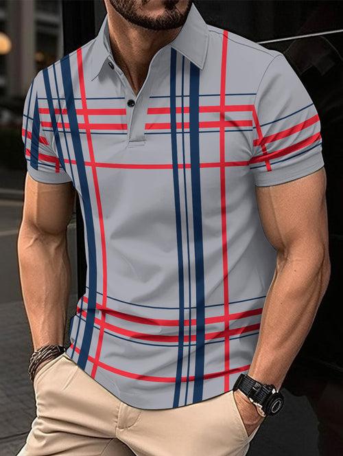 Men's Printed Lapel Button Sport Short Sleeved Shirt