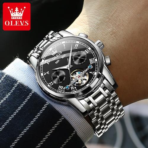 OLEVS Mechanical Men Watches Automatic Stainless Steel Waterproof Date Week Green Fashion Classic Wrist Watches 6607