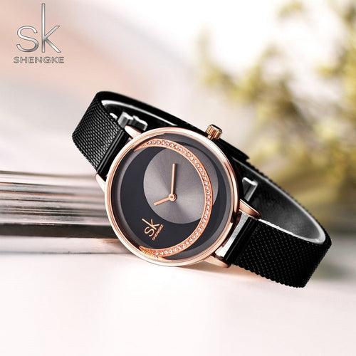 Shengke Crystal Women Watch Luxury Brand Ladies Dress Watches Original Design Quartz Wrist Watches Creative SK Watch For Women