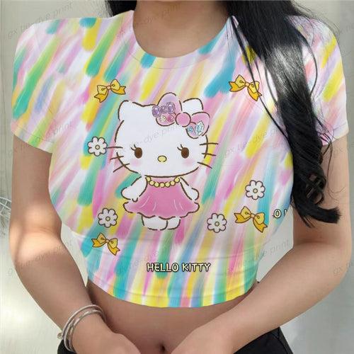 Hello Kitty Printed Women T-shirts Harajuku 2023 New Tops Casual Tee Summer Short Sleeve Graphic Female  Slim Tshirt for Women