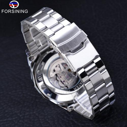 Forsining 2021 Stainless Steel Waterproof Mens Skeleton Watches Top Brand Luxury Transparent Mechanical Sport Male Wrist Watches