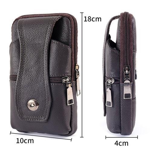 Men Leather Waist Bag Large Capacity Belt Bag Brown Shoulder Bags Crossbody Bags Multi-layer Buckle Mobile Phone Bag Bum Pouch