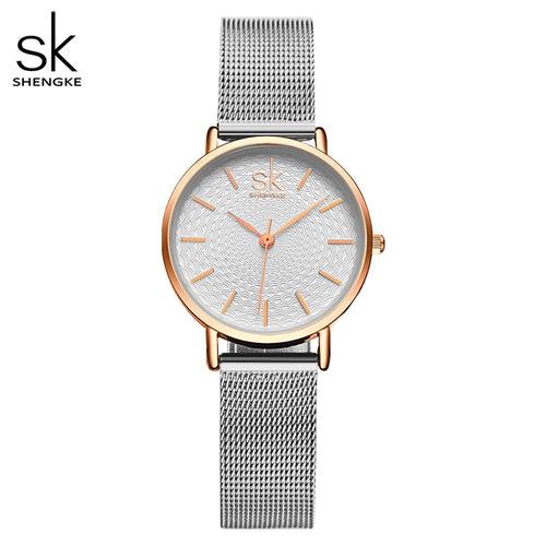 Shengke New Creative Women Watches Luxury Rosegold Quartz Ladies Watches Relogio Feminino Mesh Band Wristwatches Reloj Mujer