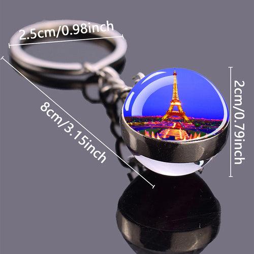 France Paris Eiffel Tower Keychains Double Side Glass Ball Pendant Metal Key Chains Travel Souvenir Keyring Gift Art Jewelry