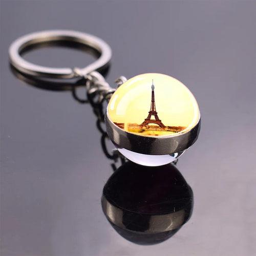 France Paris Eiffel Tower Keychains Double Side Glass Ball Pendant Metal Key Chains Travel Souvenir Keyring Gift Art Jewelry