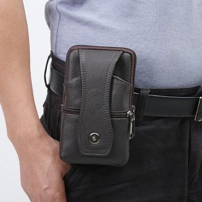 Men Leather Waist Bag Large Capacity Belt Bag Brown Shoulder Bags Crossbody Bags Multi-layer Buckle Mobile Phone Bag Bum Pouch