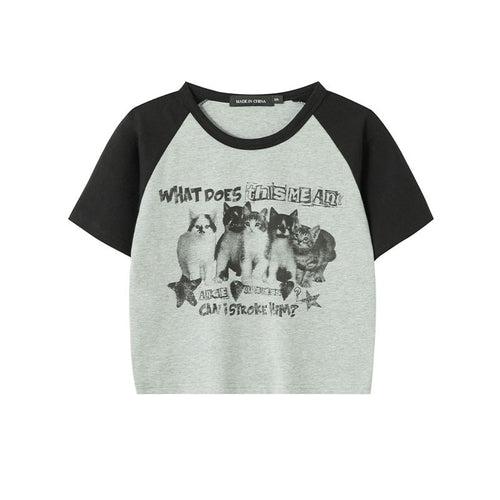 Women T-Shirt Y2k Crop Tops Tees Cat Print Slim Graphic Summer Korean Fashion Harajuku Streetwear Short Sleeve Aesthetic Clothes