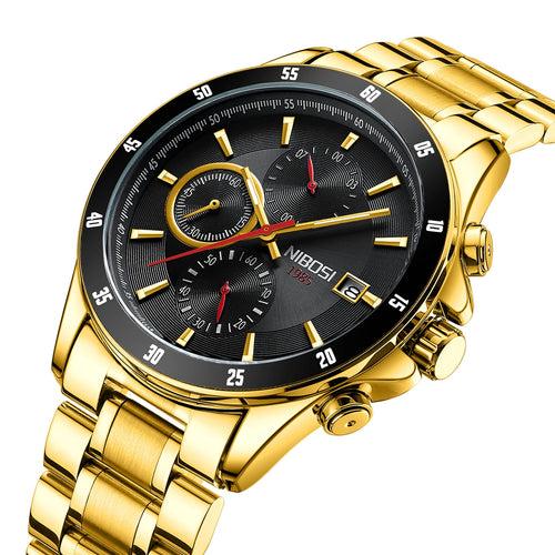 NIBOSI Mens Watches Brand Luxury Stainless Steel Waterproof Sport Quartz Chronograph Military Watch Men Clock Relogios Masculino