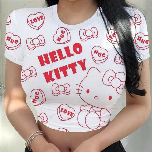 Hello Kitty Printed Women T-shirts Harajuku 2023 New Tops Casual Tee Summer Short Sleeve Graphic Female  Slim Tshirt for Women