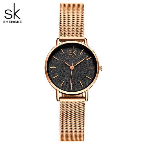 Shengke New Creative Women Watches Luxury Rosegold Quartz Ladies Watches Relogio Feminino Mesh Band Wristwatches Reloj Mujer