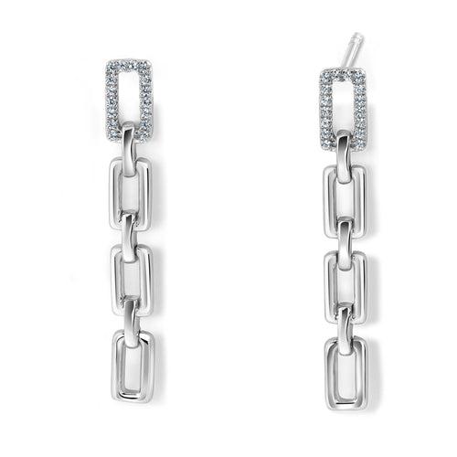 Evara Platinum Diamond Rectangle Links Earrings for Women JL PT E 317